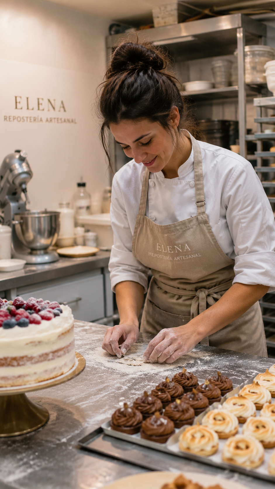 Elena, panadera y fundadora de Cardamomo, trabajando en el obrador